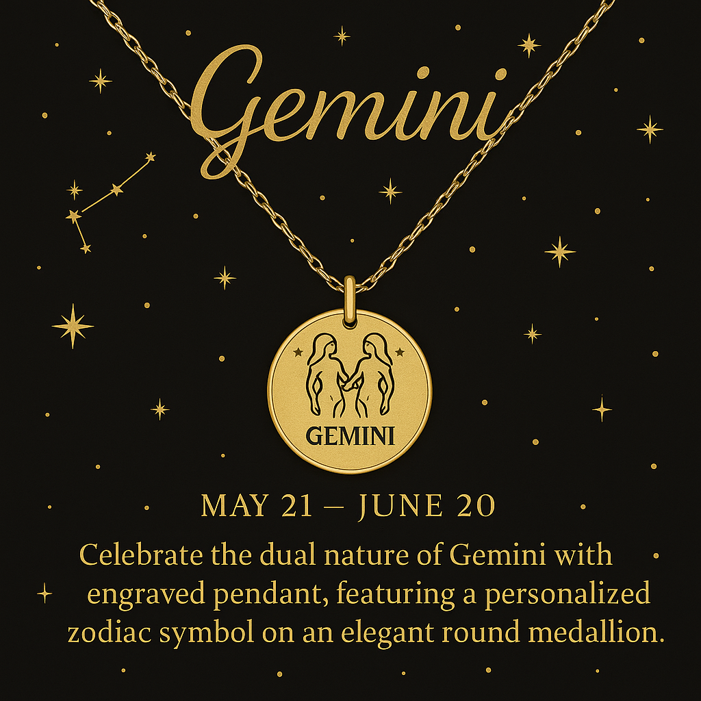 Gemini Zodiac Engraved Necklace