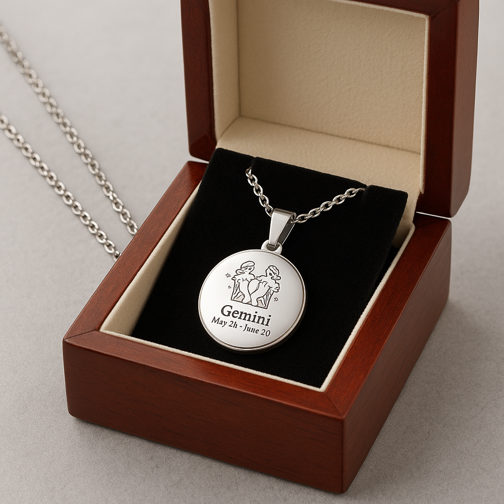 Gemini Zodiac Engraved Necklace