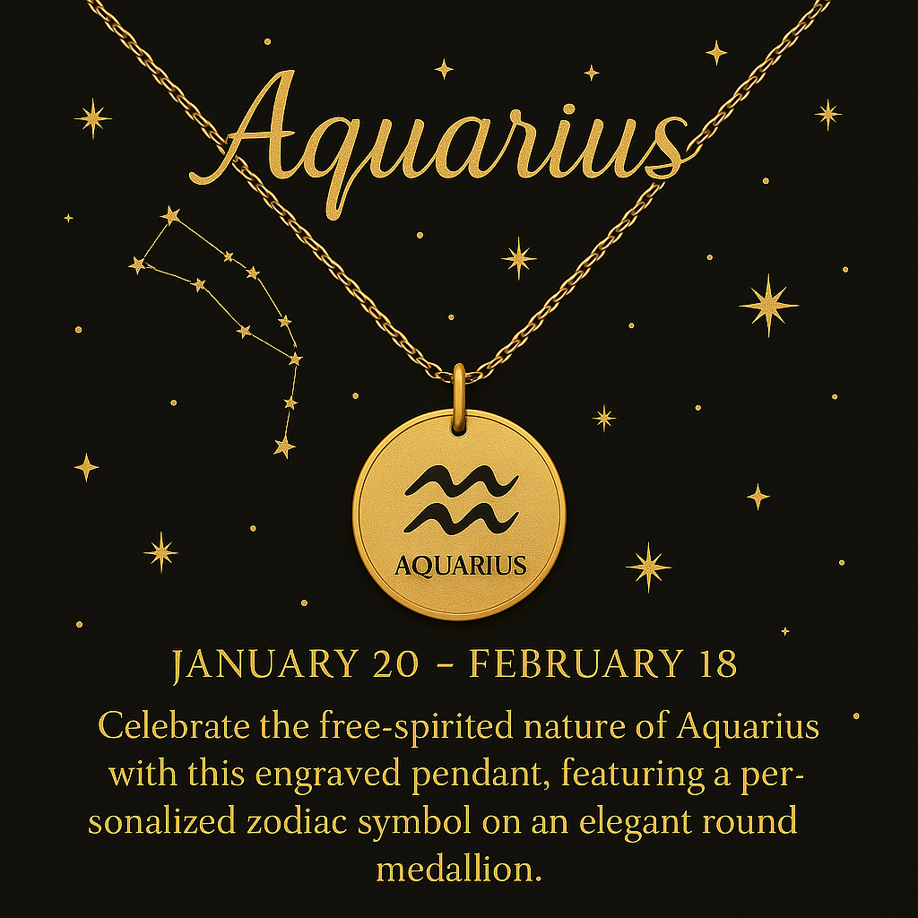 Aquarius Zodiac Engraved Necklace