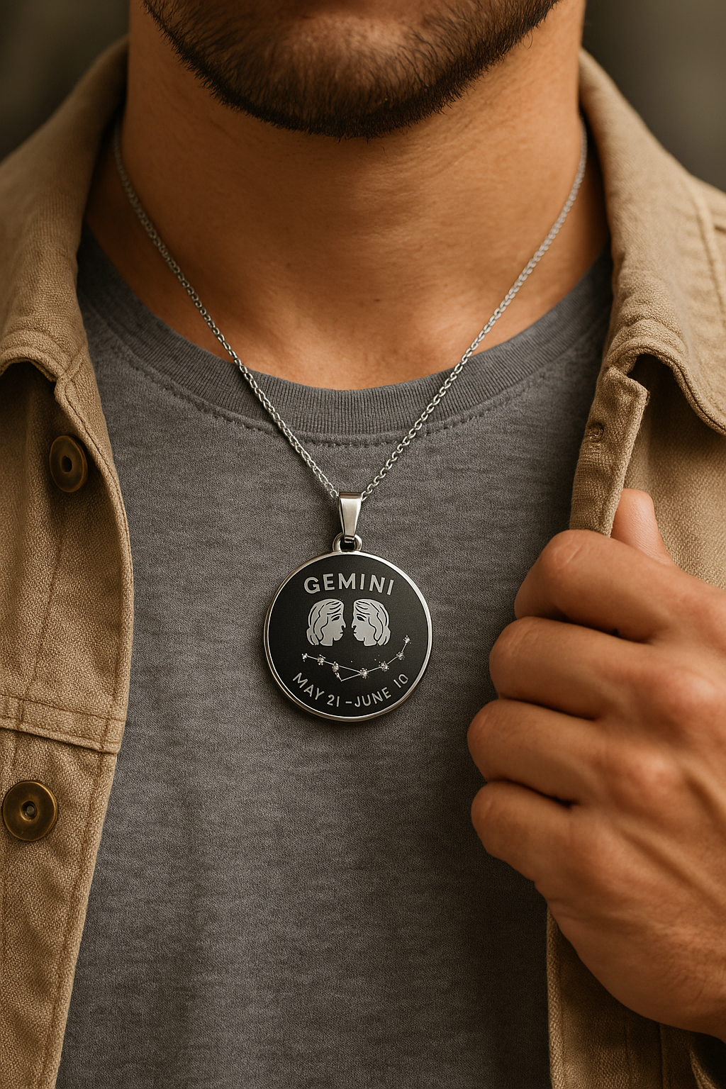 Gemini Zodiac Engraved Necklace