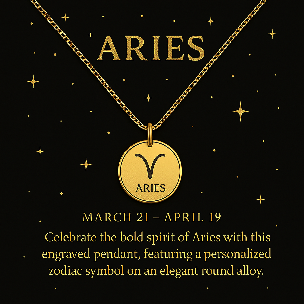 Aries Zodiac Engraved Pendant Necklace